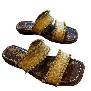 Sam Edelman Hopie Gold Woven Rhinestone Slide Sandals Brown Croc Womens 8M